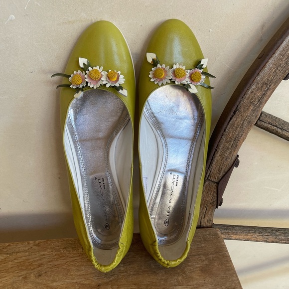 LEA FOSCATI Beautiful Soft Green Leather Ballet Flats Handmade Flowers 38 ITALY! - Picture 4 of 14